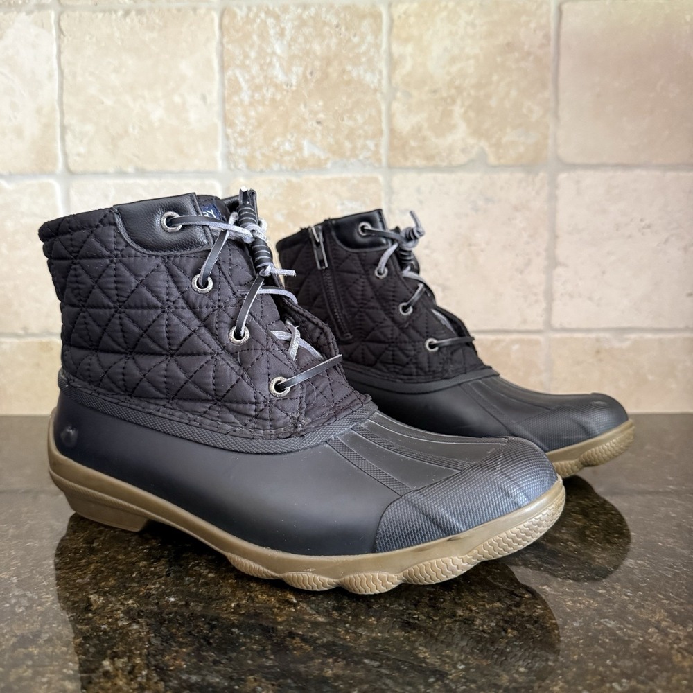 Sperry Quilted Nylon Duck Boots Size 9M Women's Black STS81733 Waterproof